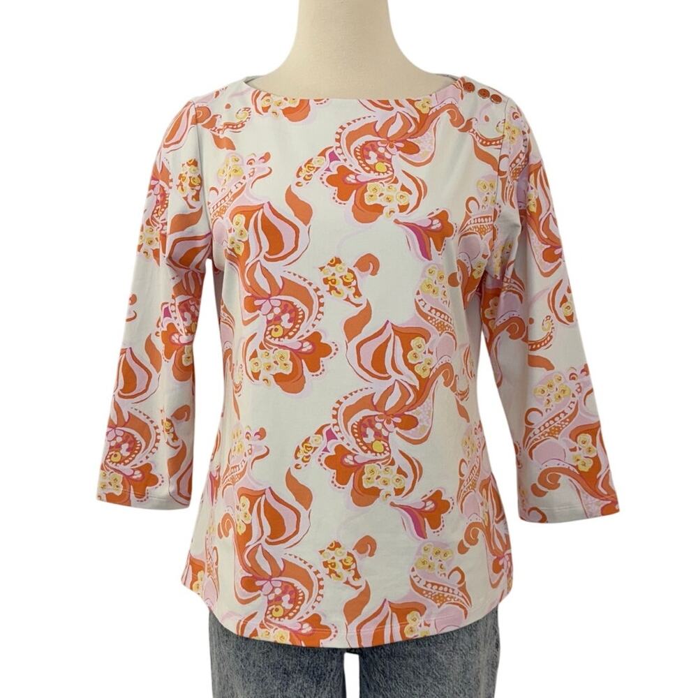 J. McLaughlin Catalina Cloth 3/4 Sleeve Top Blouse Off White Abstract L NWT